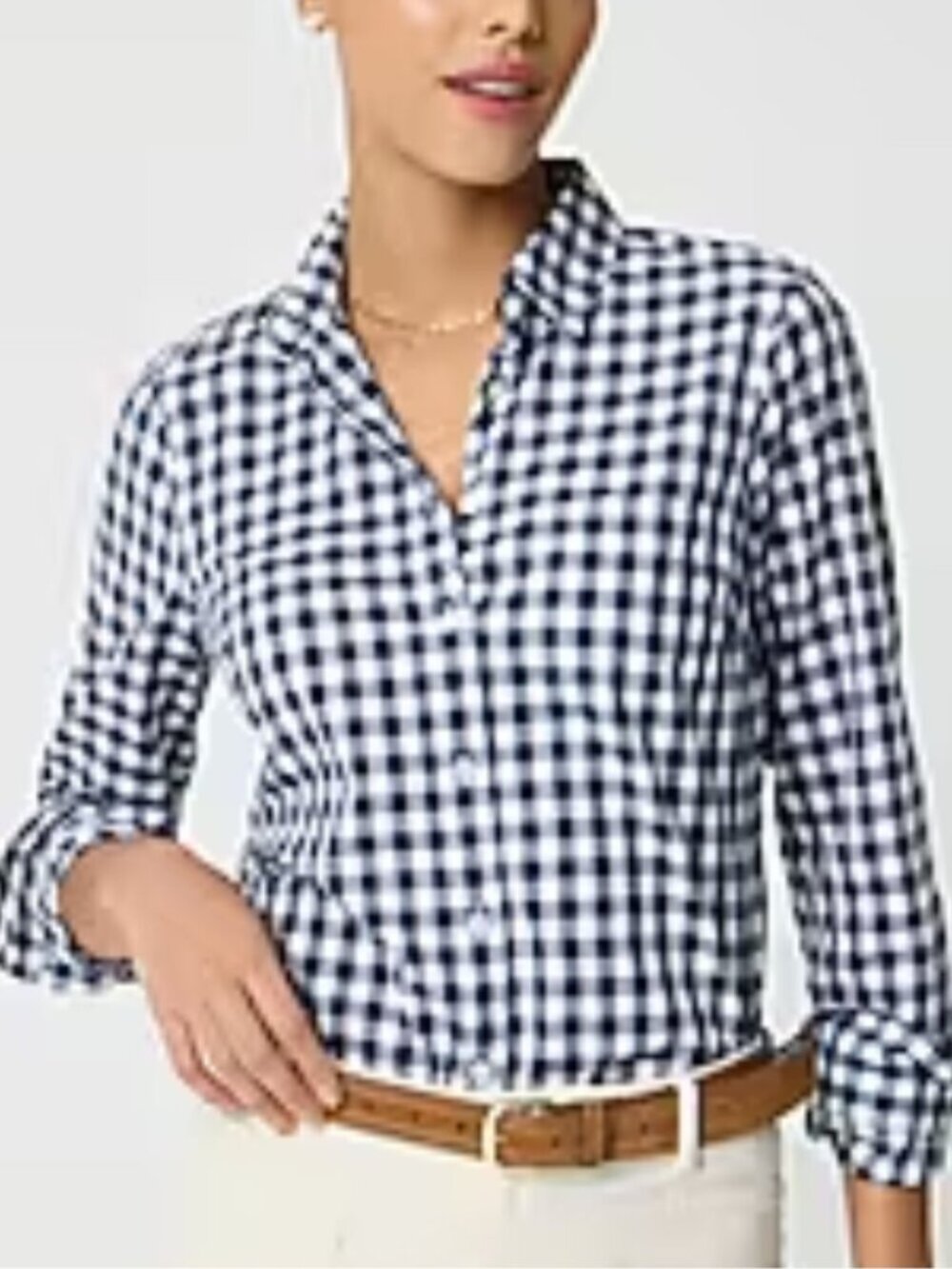 J.Crew Boy Shirt Navy White Gingham Plaid Button Down Cotton Size 8 - Picture 2 of 14